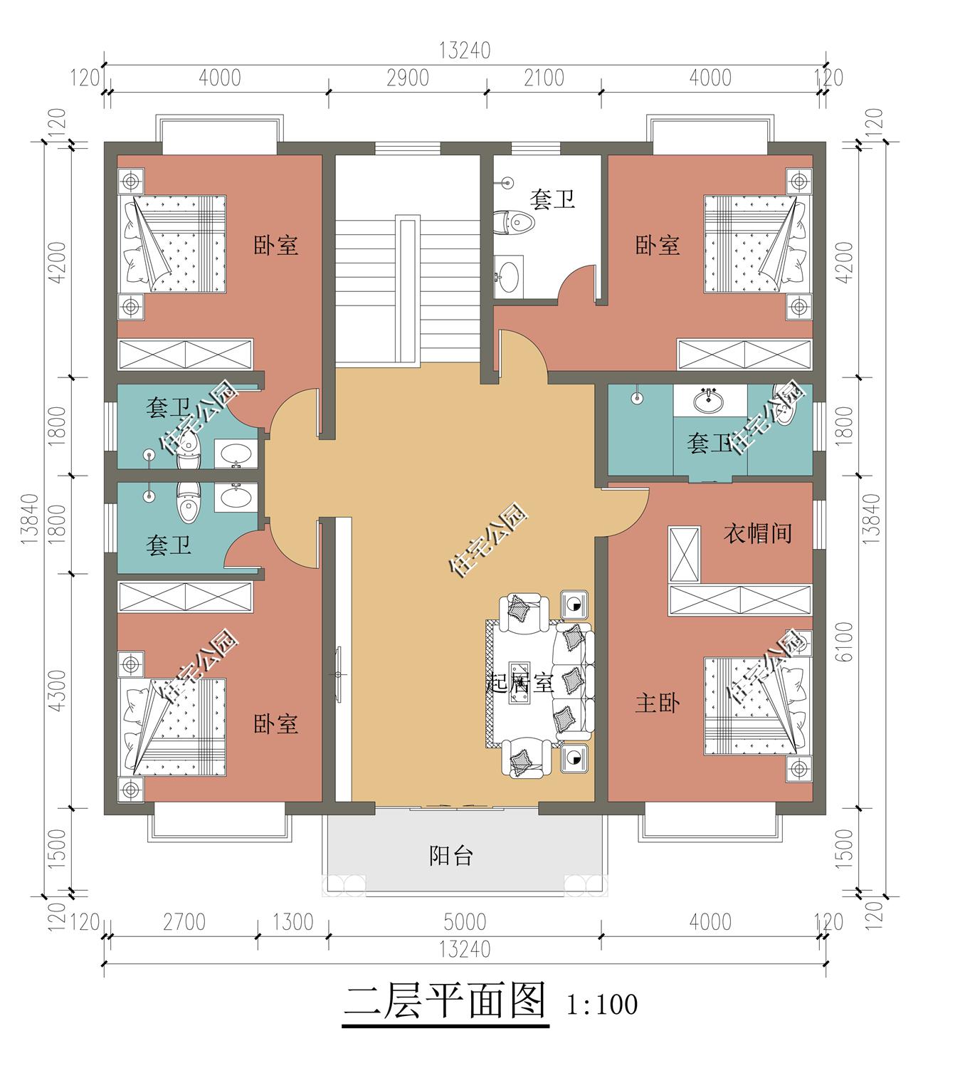 开间13.5米进深13米，两层楼房怎么合理设计室内布局？