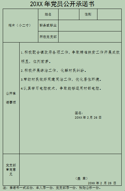 共产党员公开承诺书(党建资料：党员公开承诺书模板)