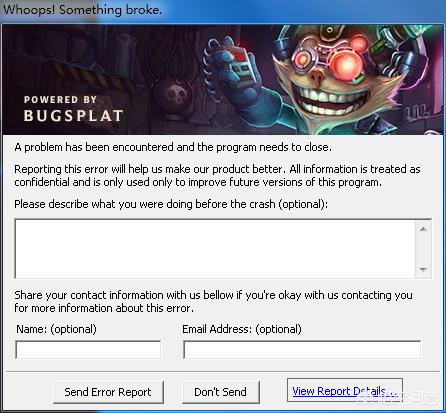英雄联盟崩溃出现英文(LOL游戏崩溃时跳出的英文窗口和炸弹人窗口)
