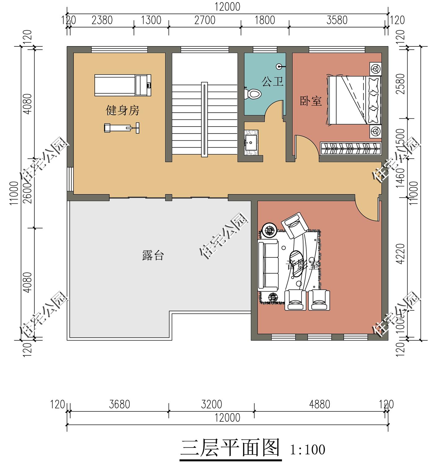 开间12米，进深12米，想建三层，一二楼大厅悬空，怎么设计方便实用？