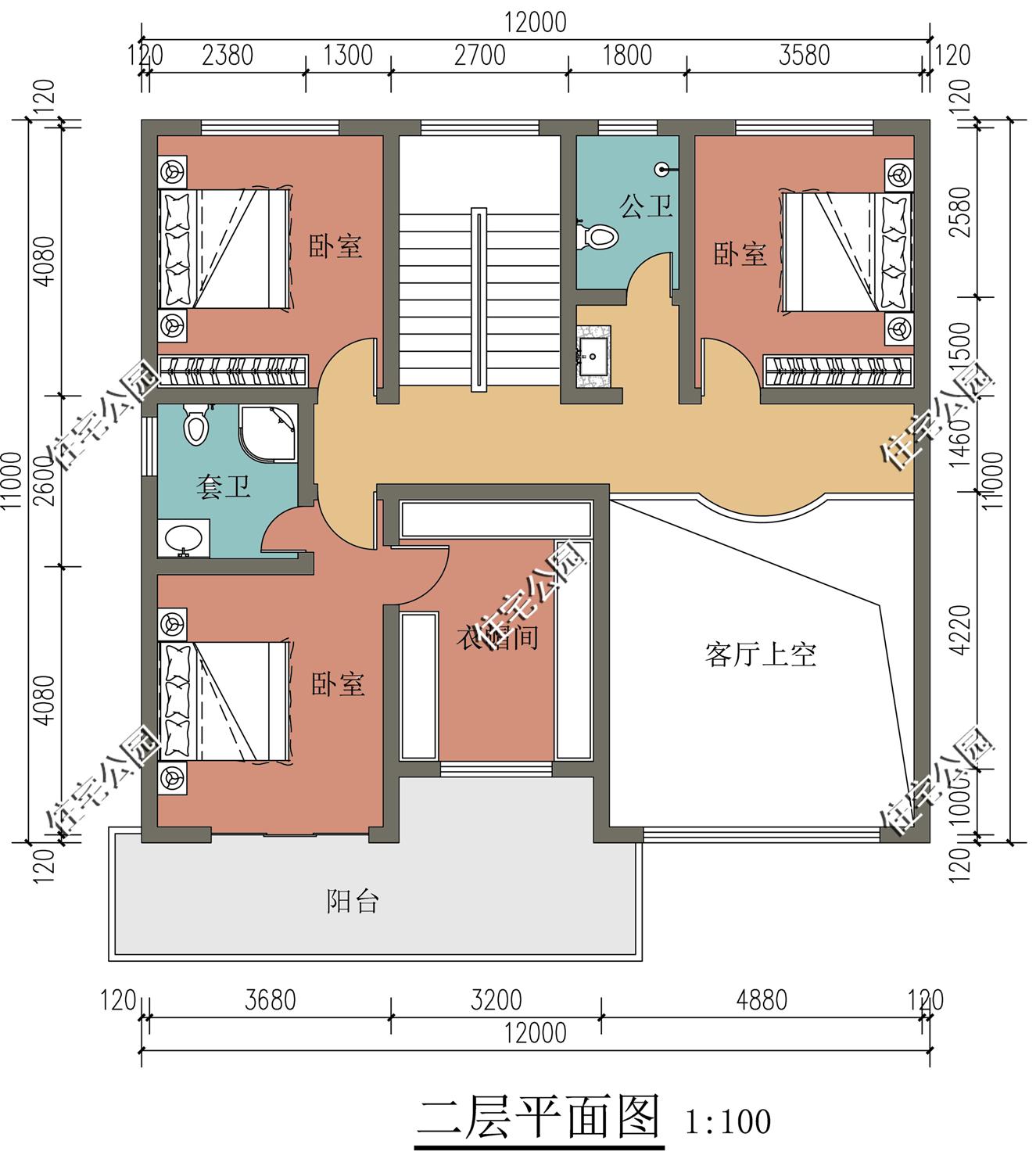 开间12米，进深12米，想建三层，一二楼大厅悬空，怎么设计方便实用？