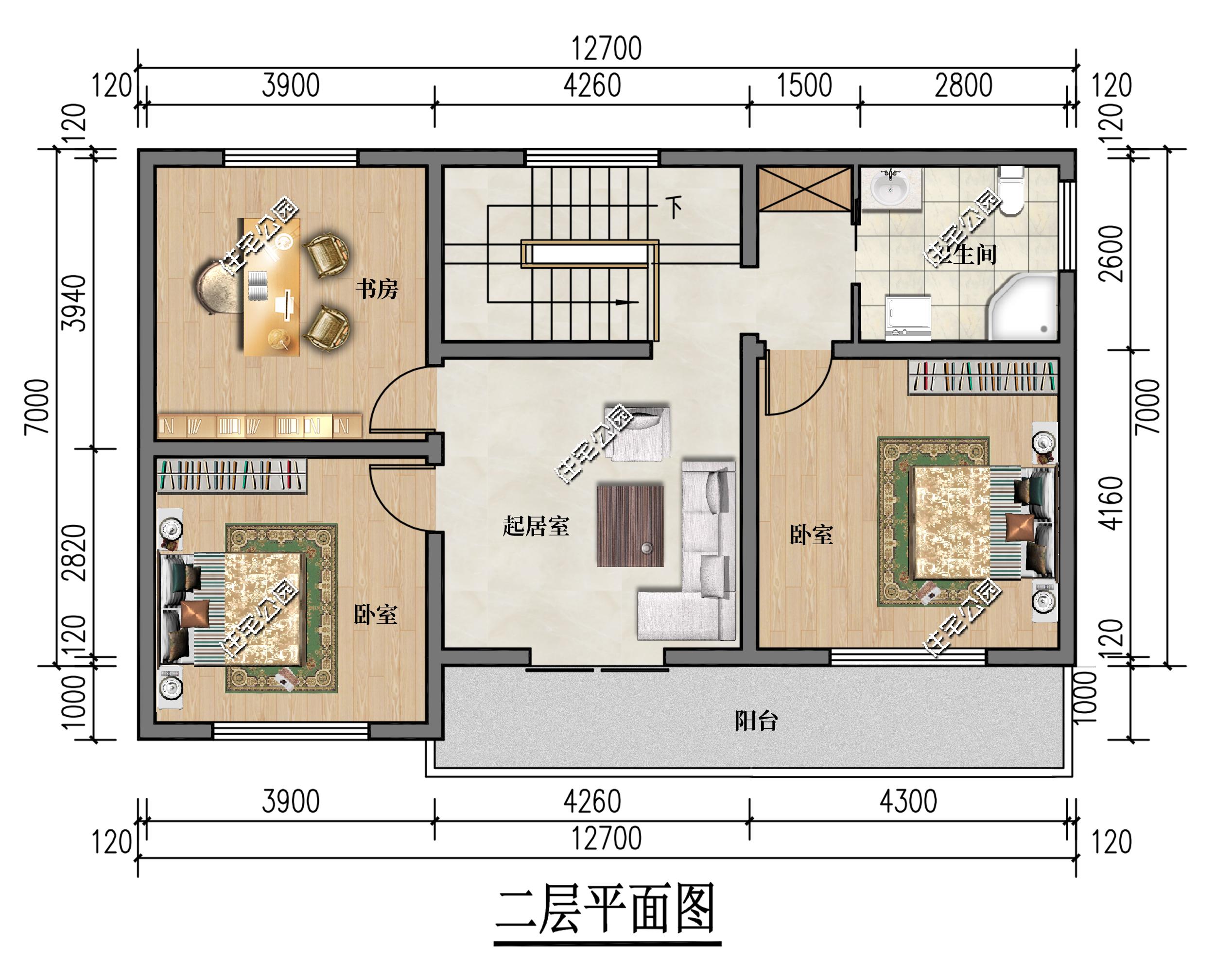 开间12米进深10米的平顶两层，怎么设计？