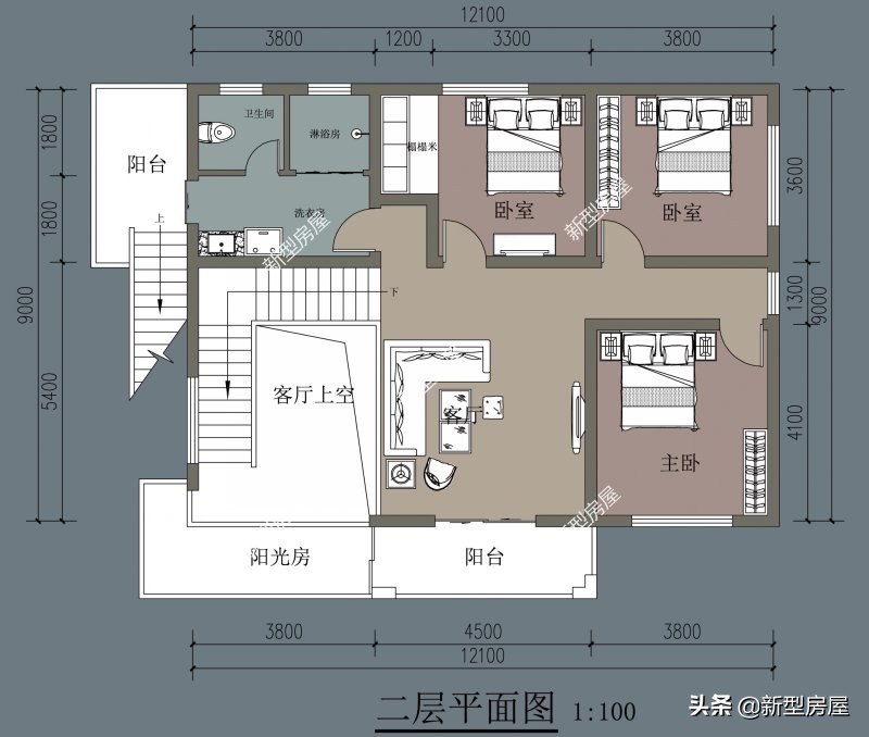 开间12米进深10米的平顶两层，怎么设计？