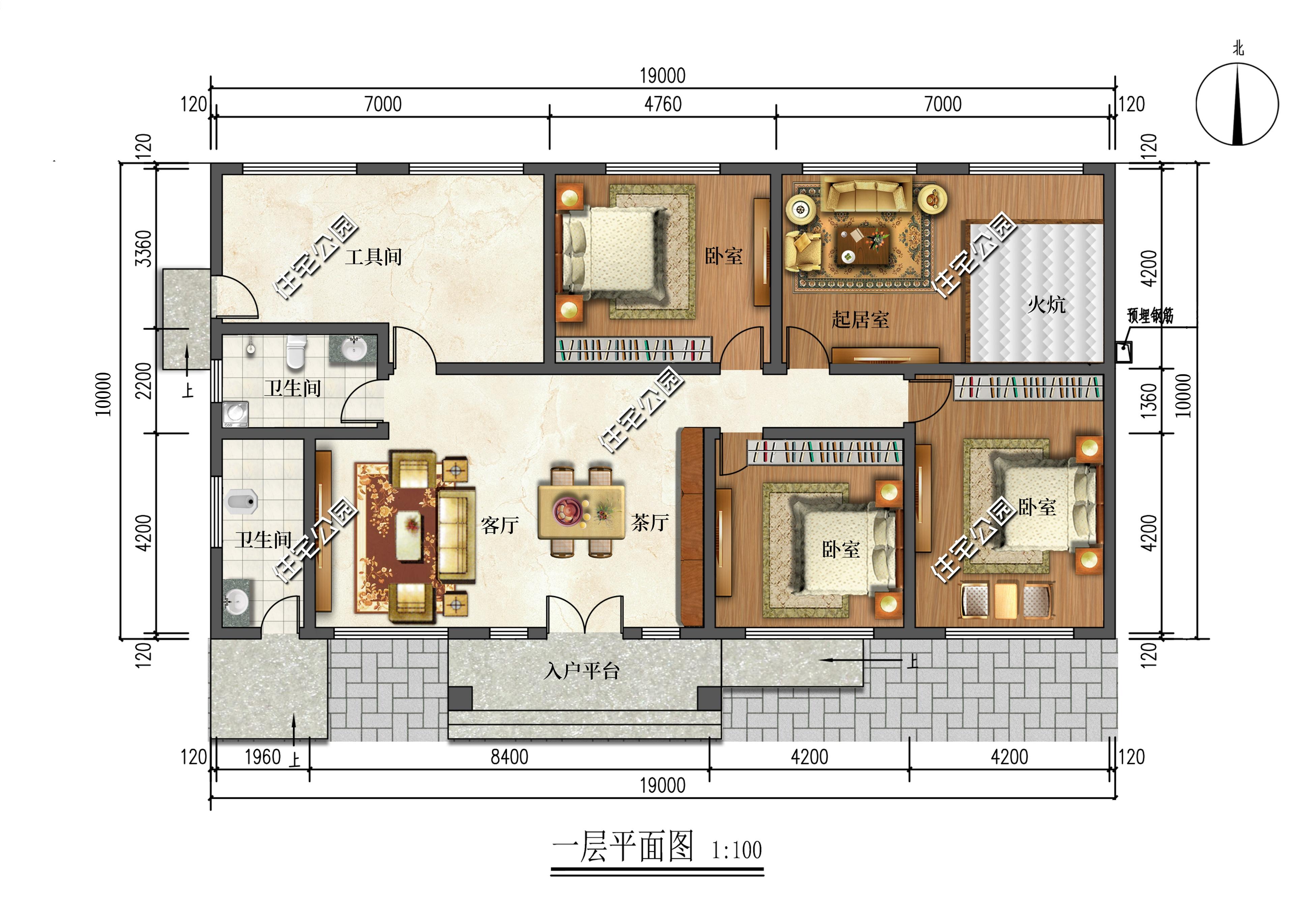 农村建房，宅基地14*20米，要求厨房不在套内，如何设计？