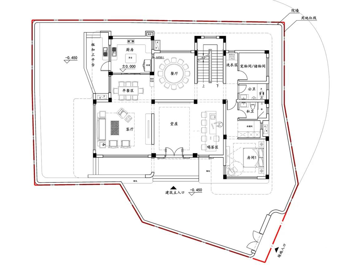 农村建房，宅基地14*20米，要求厨房不在套内，如何设计？