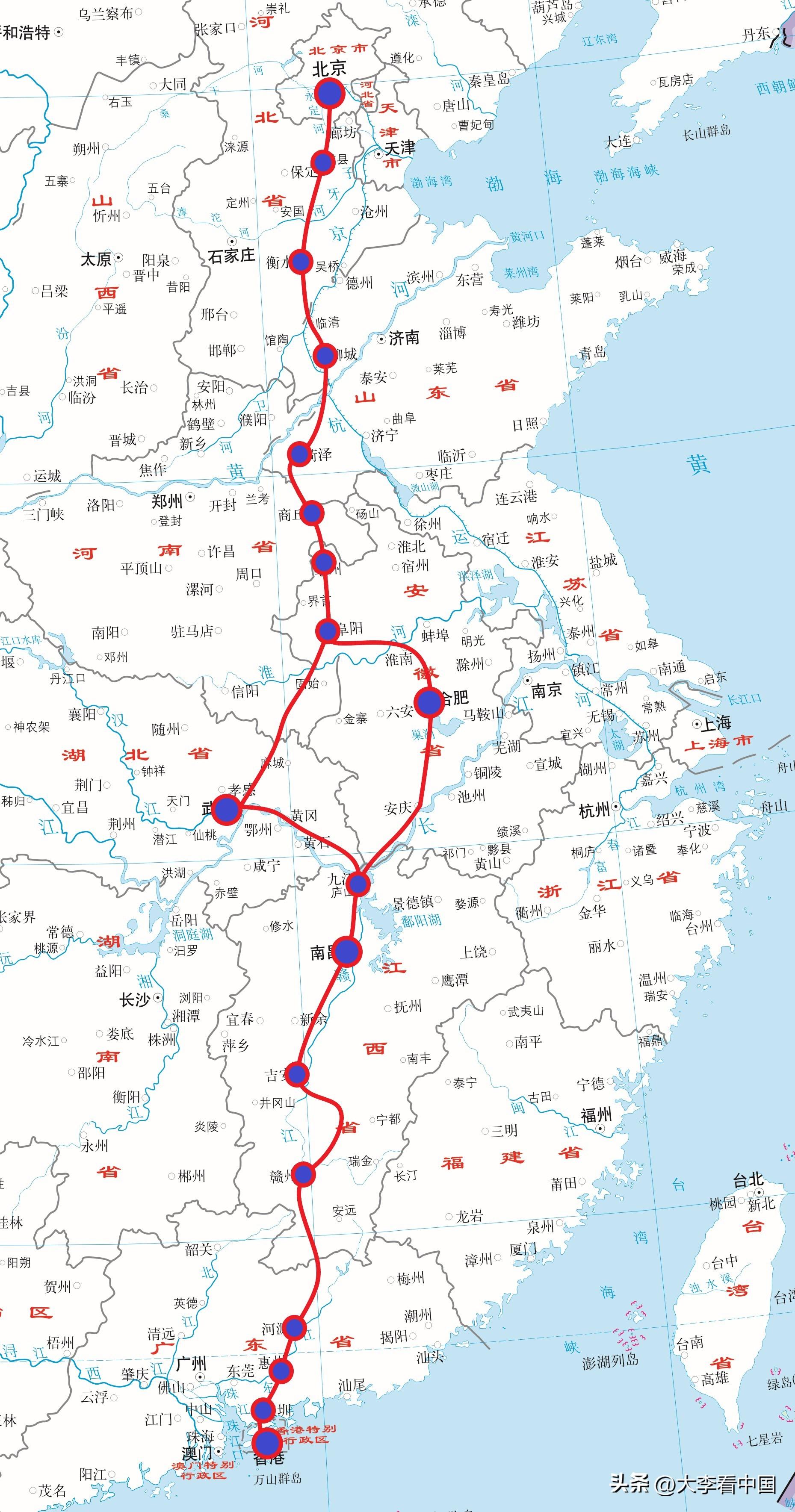 京九铁路线路图(京九铁路经过湖北省会武汉，京港高铁西线有可能在武汉设站吗？)